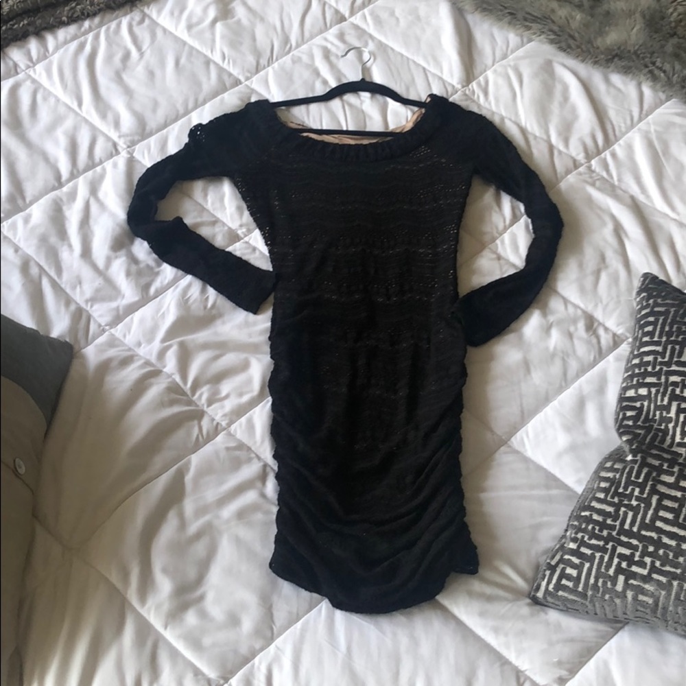 black & nude cocktail midi dress